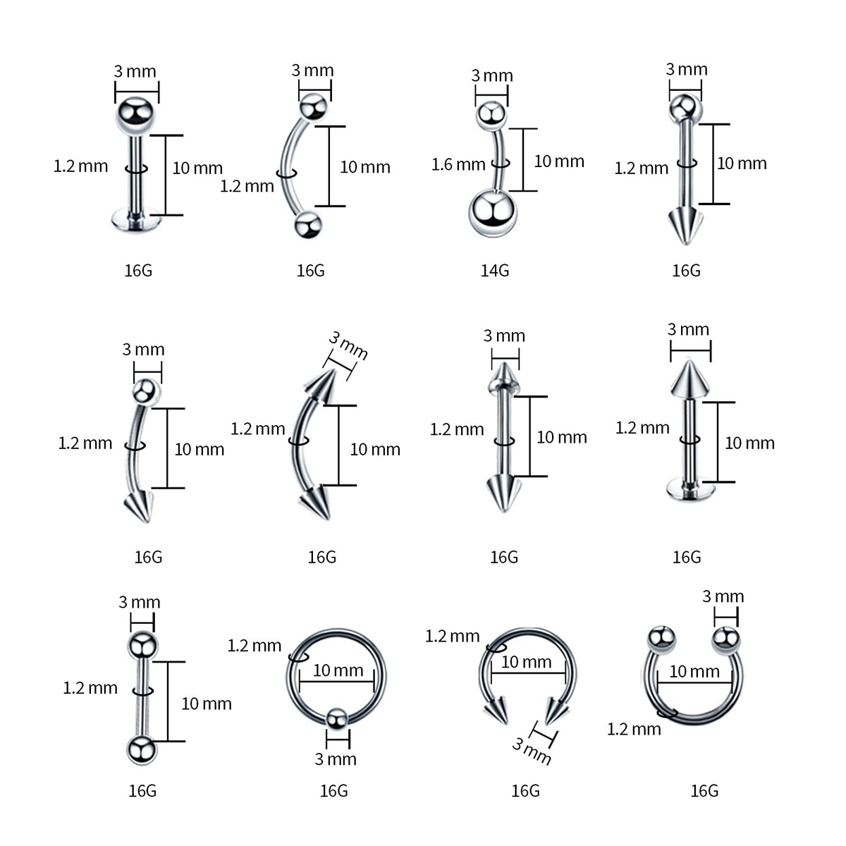14G and 16G needles included in A-minusone piercing kit