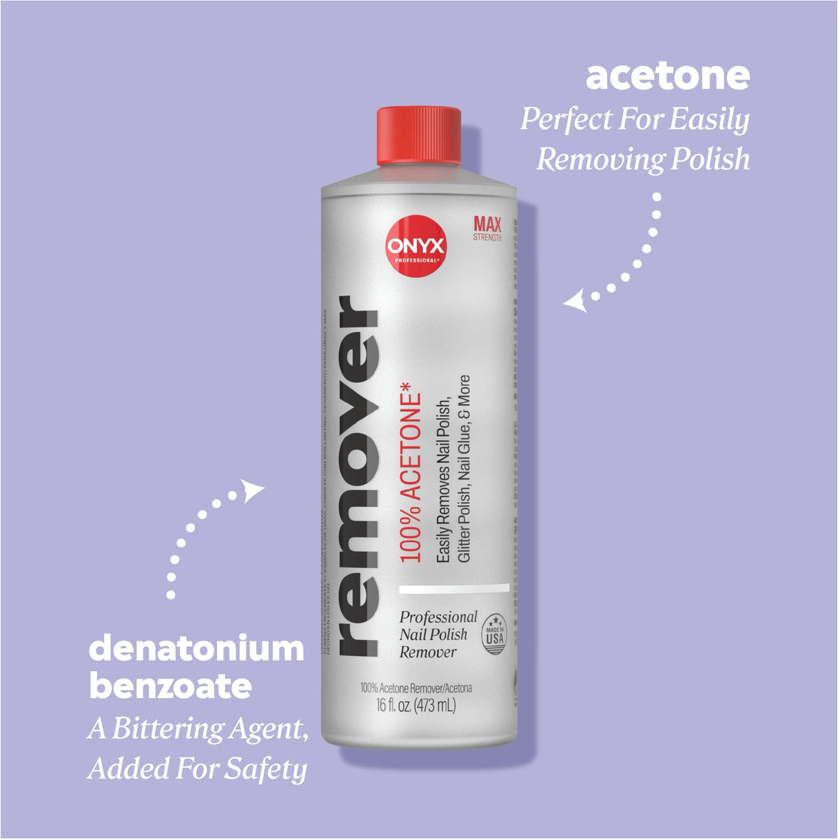 16 fl oz bottle of Onyx Professional acetone nail polish remover
