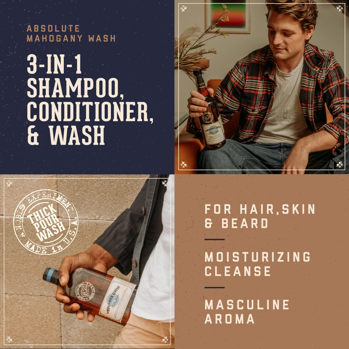 18.21 Man Made Absolute Mahogany 3-in-1 Body Wash label close-up