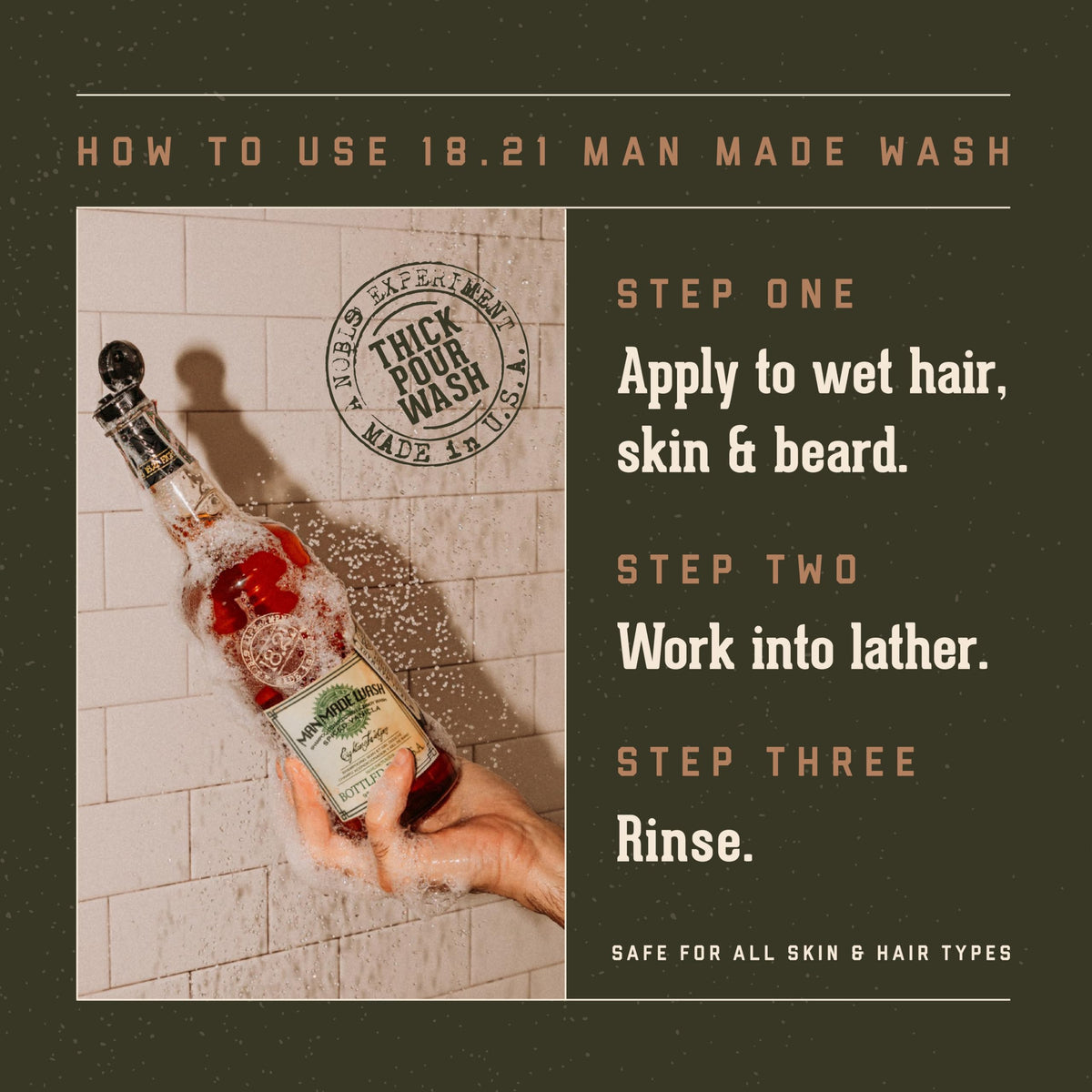 18.21 Man Made Spiced Vanilla 3-in-1 Body Wash with lush background