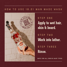 18.21 Man Made Sweet Tobacco 3-in-1 Body Wash with lather on skin