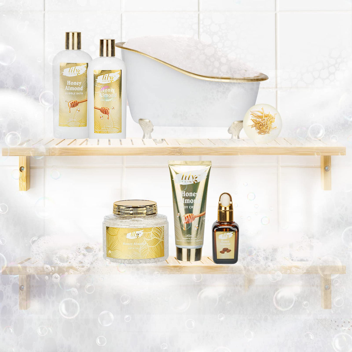 250g bath salt from LILY ROY Honey Almond Spa Set