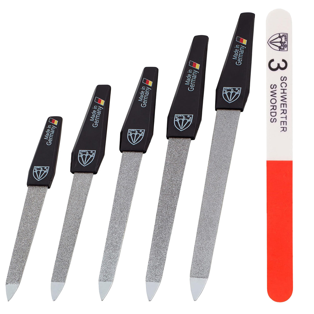 3 Swords Germany Sapphire Nail File Set front view with buffer
