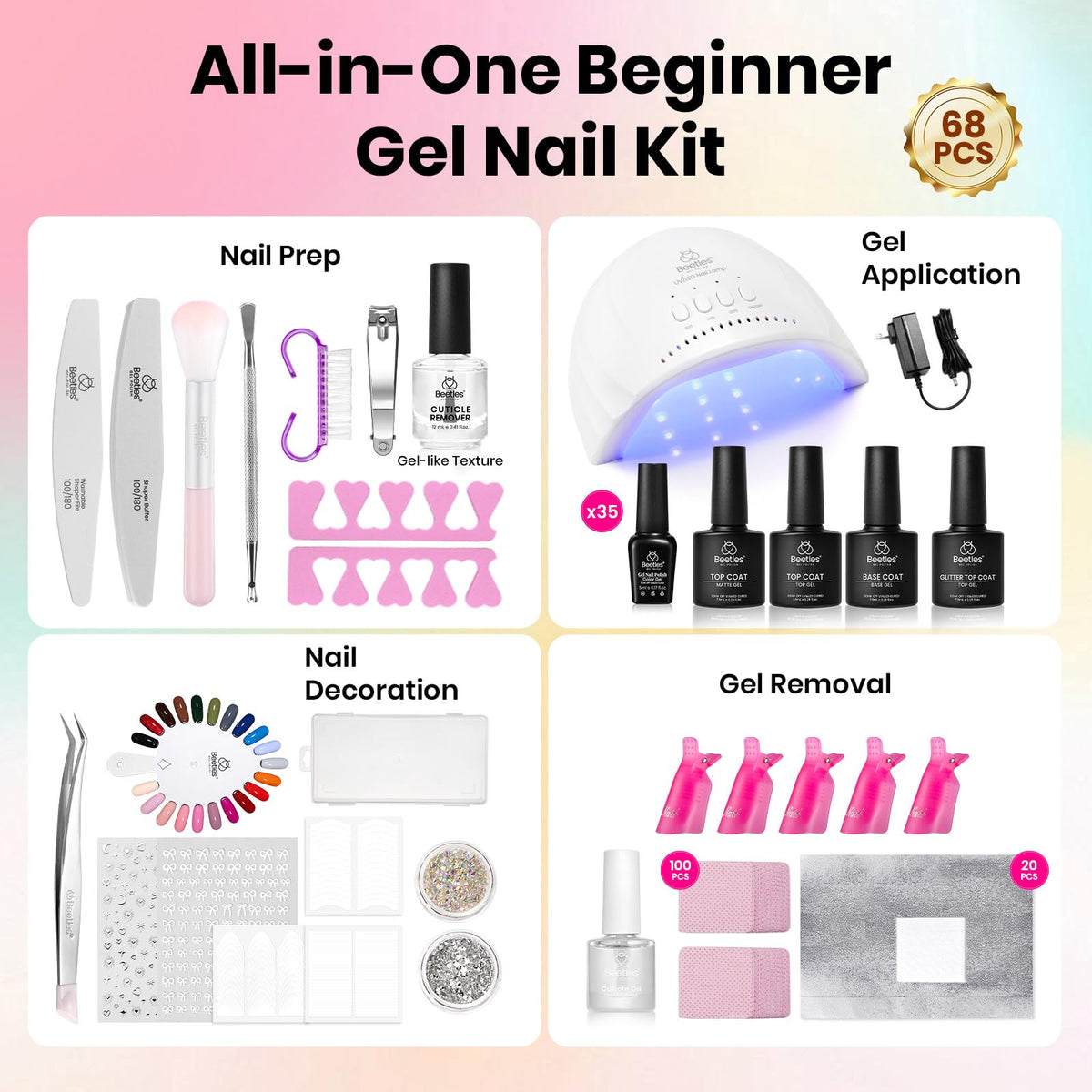35 vibrant gel nail polish bottles in beetles kit