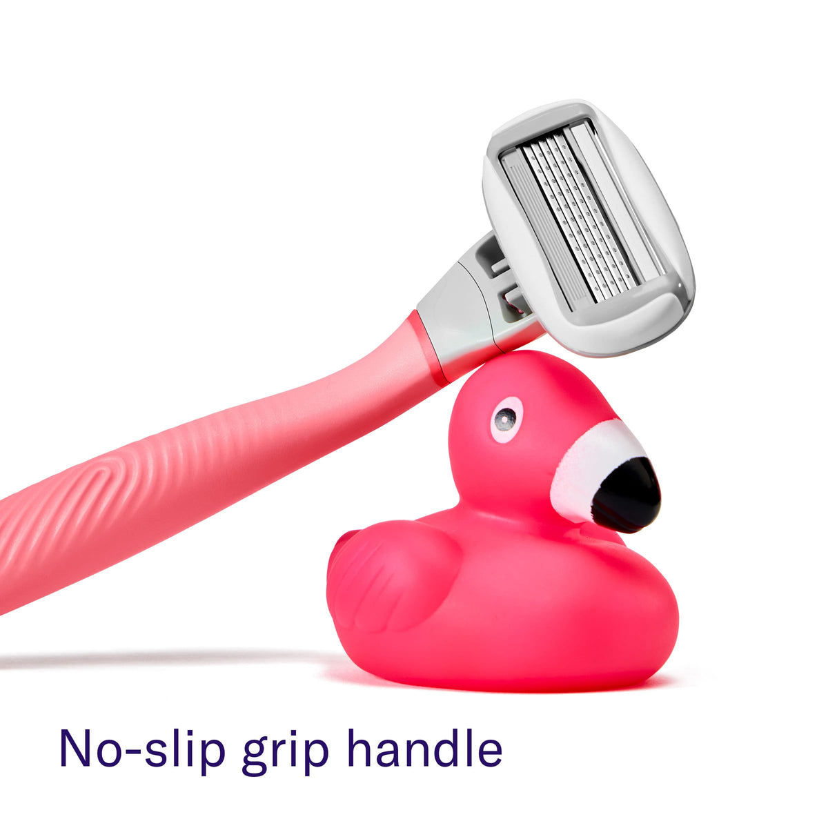 360° comfort system with aloe-shea butter strip on Flamingo razor