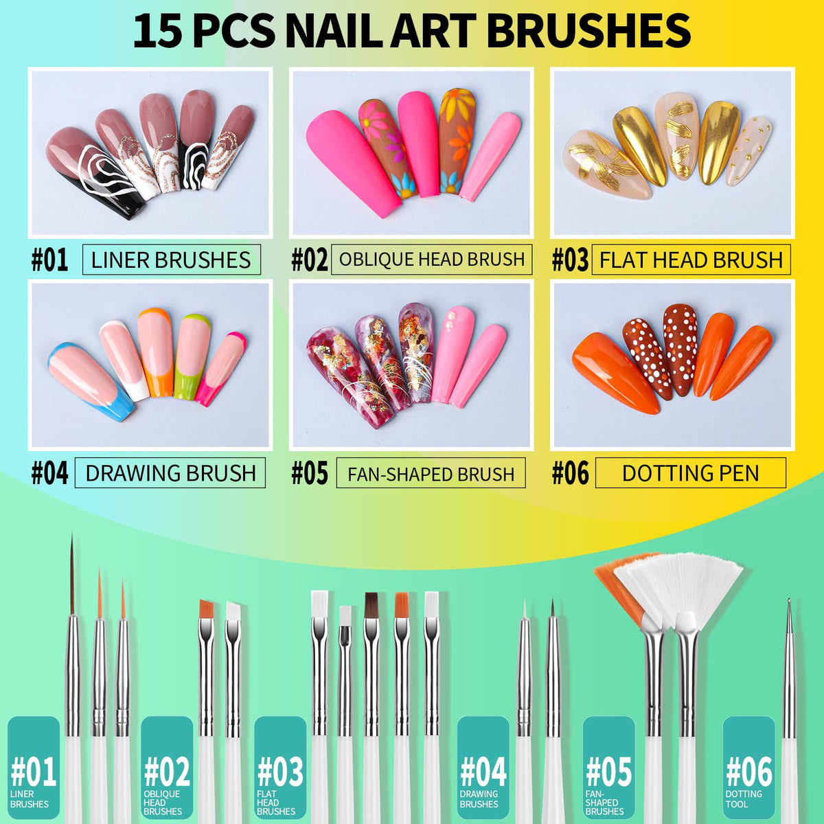 5 double-sided nail dotting tools with various tips