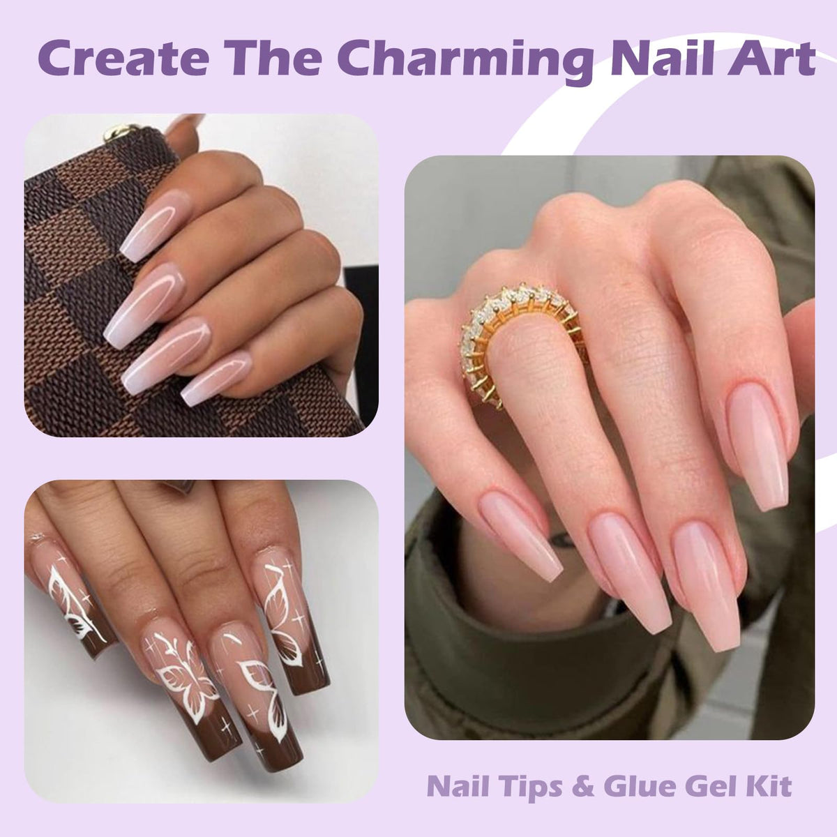 500 pieces of long coffin gel nail tips in SAVILAND kit