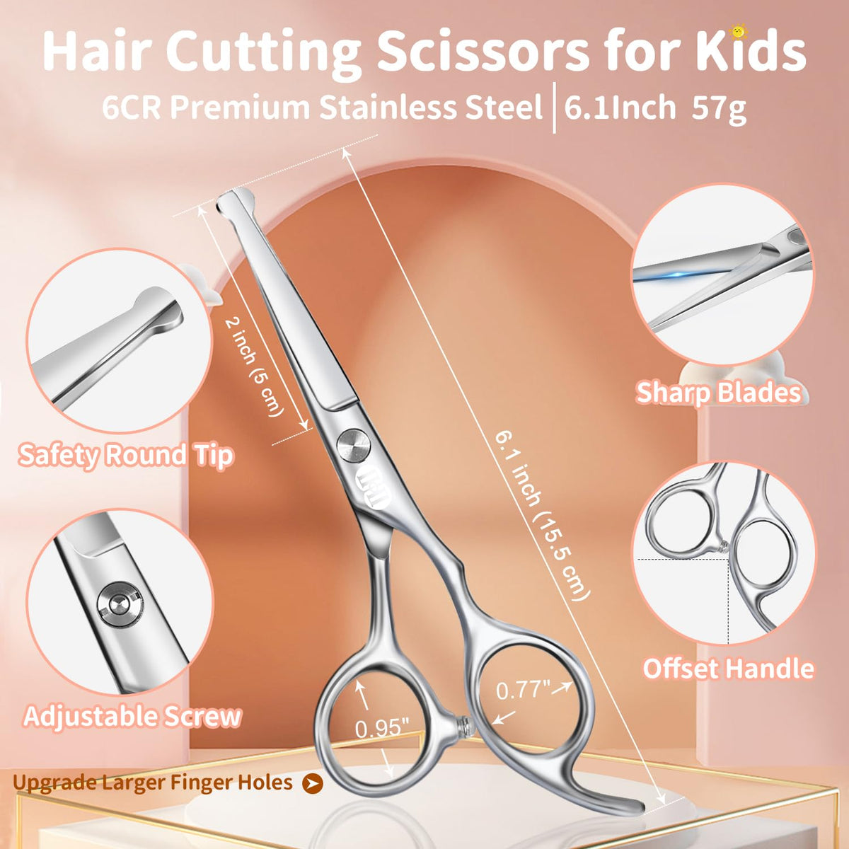 6.1 Inch Hair Cutting Scissors with round tip for safety