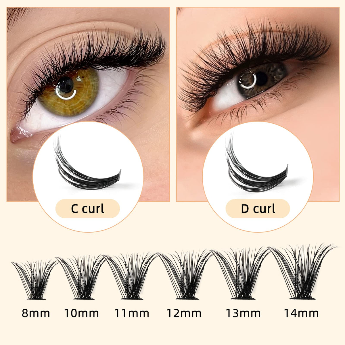 QUEWEL Cluster Lashes 30D 14mm individual lash close-up