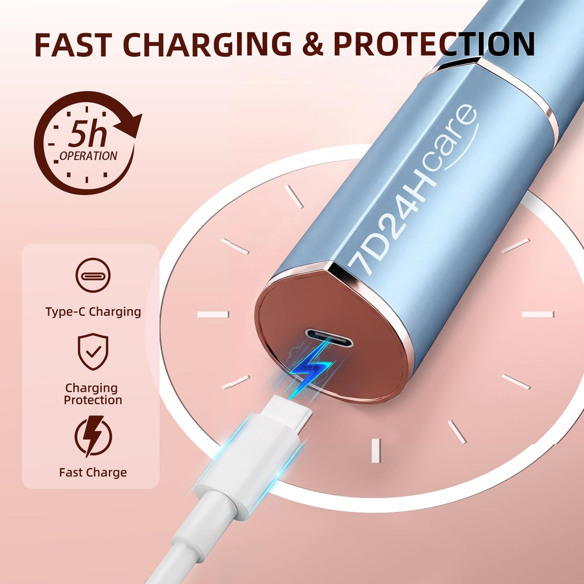 7d24hcare Facial Hair Remover back view with LED light on