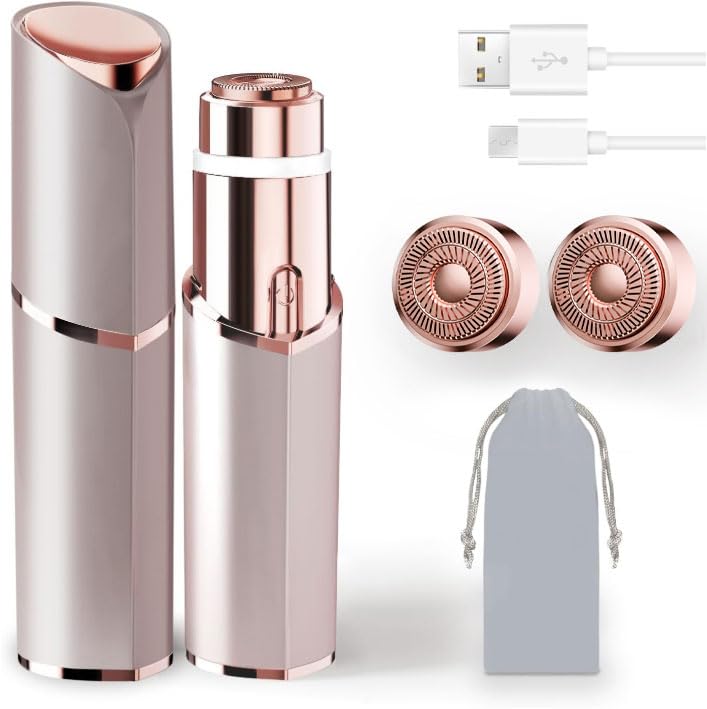 7D24HCARE Facial Hair Remover front view with USB charging cable