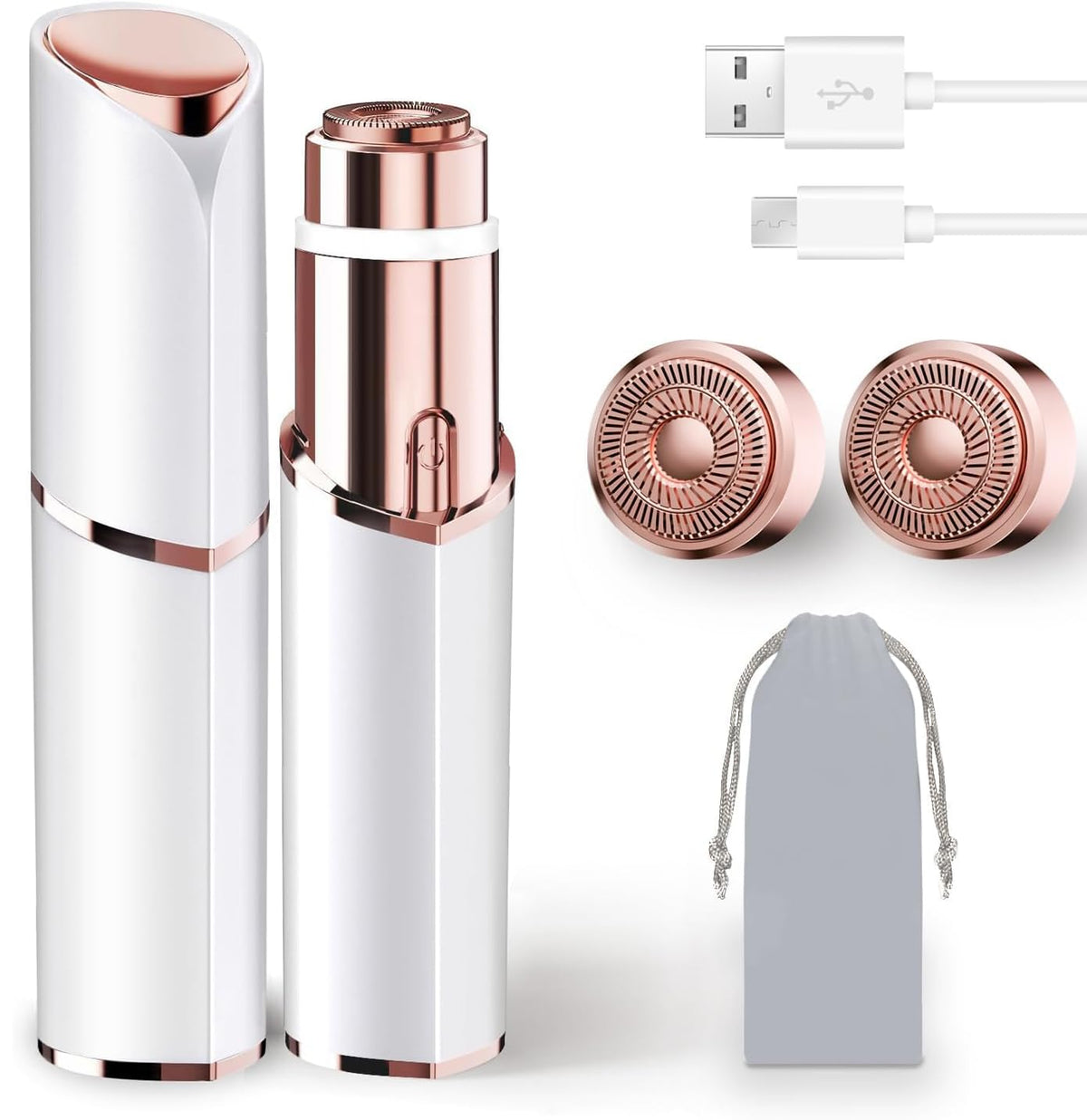 7d24hcare Facial Hair Remover front view with USB charging port