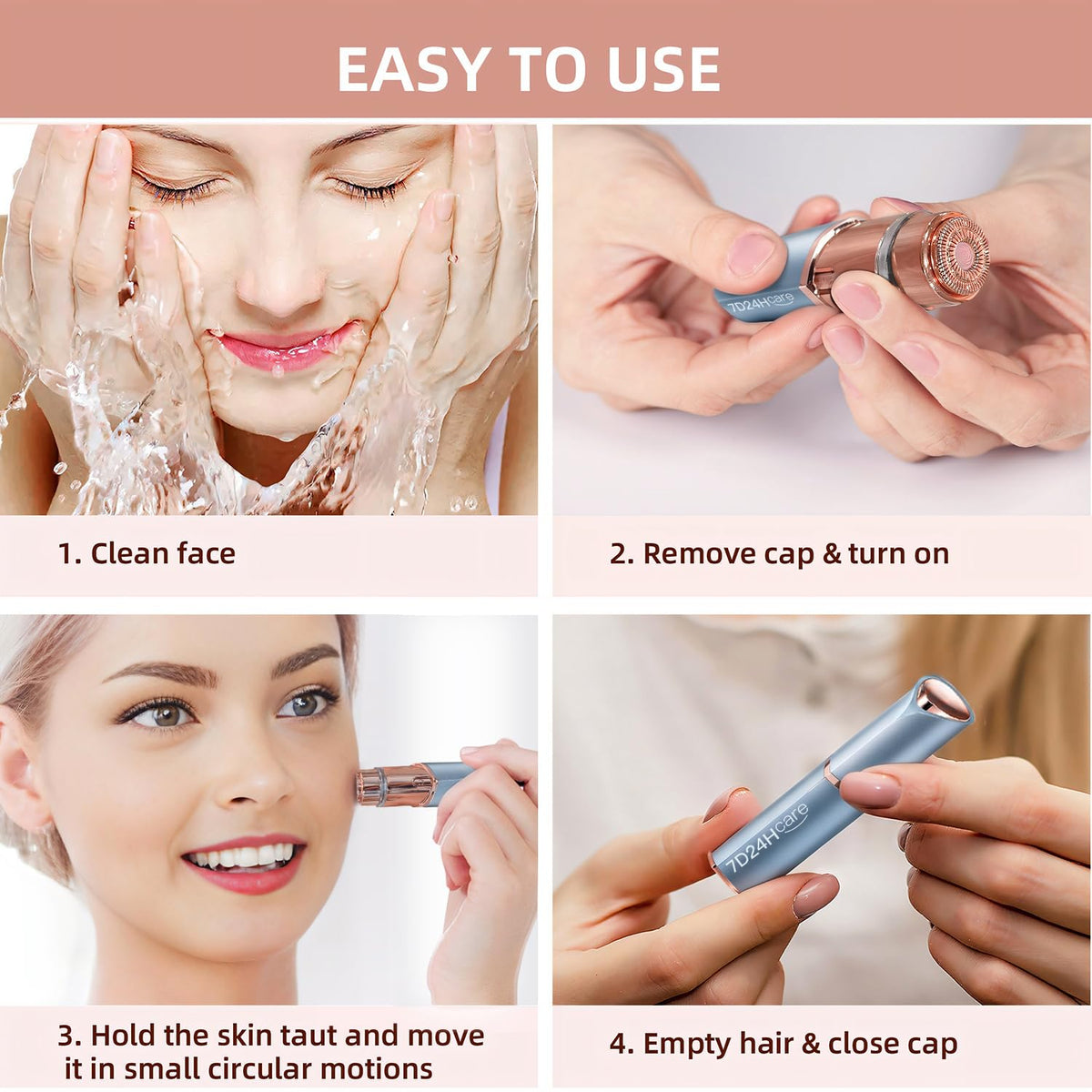7d24hcare Facial Hair Remover in a travel bag for portability