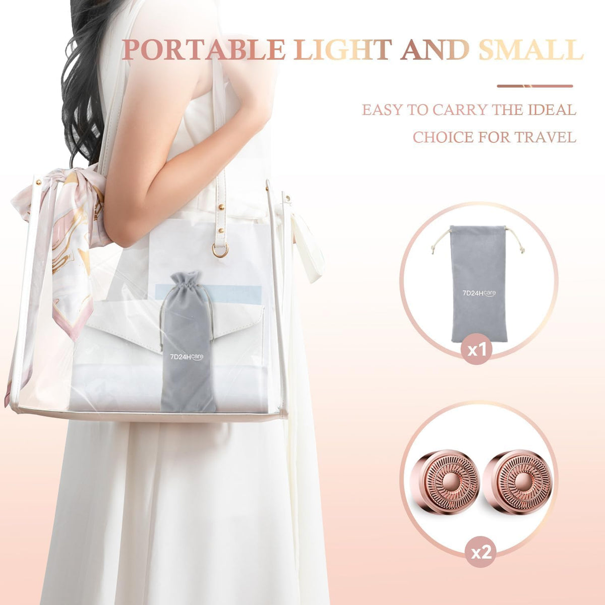 7d24hcare Facial Hair Remover in use with LED light illuminating