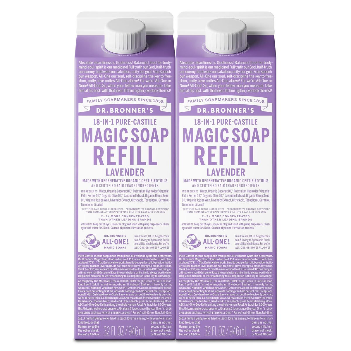 Dr. Bronner's Lavender Pure-Castile Liquid Soap Refill front view