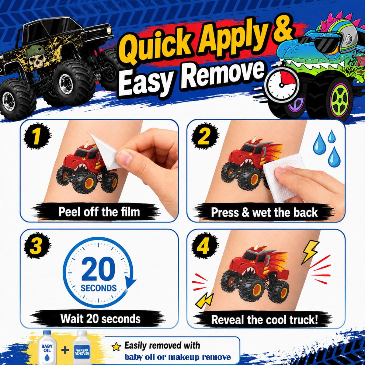 91TATTOOS Monster Truck Temporary Tattoos on paper cups