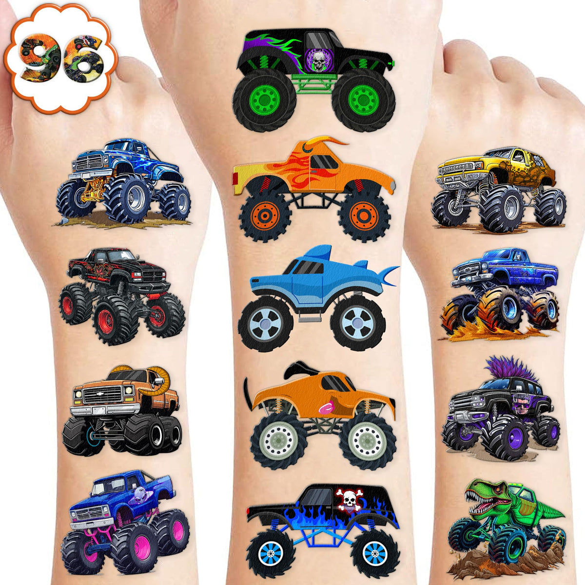91TATTOOS Monster Truck Temporary Tattoos pack front view