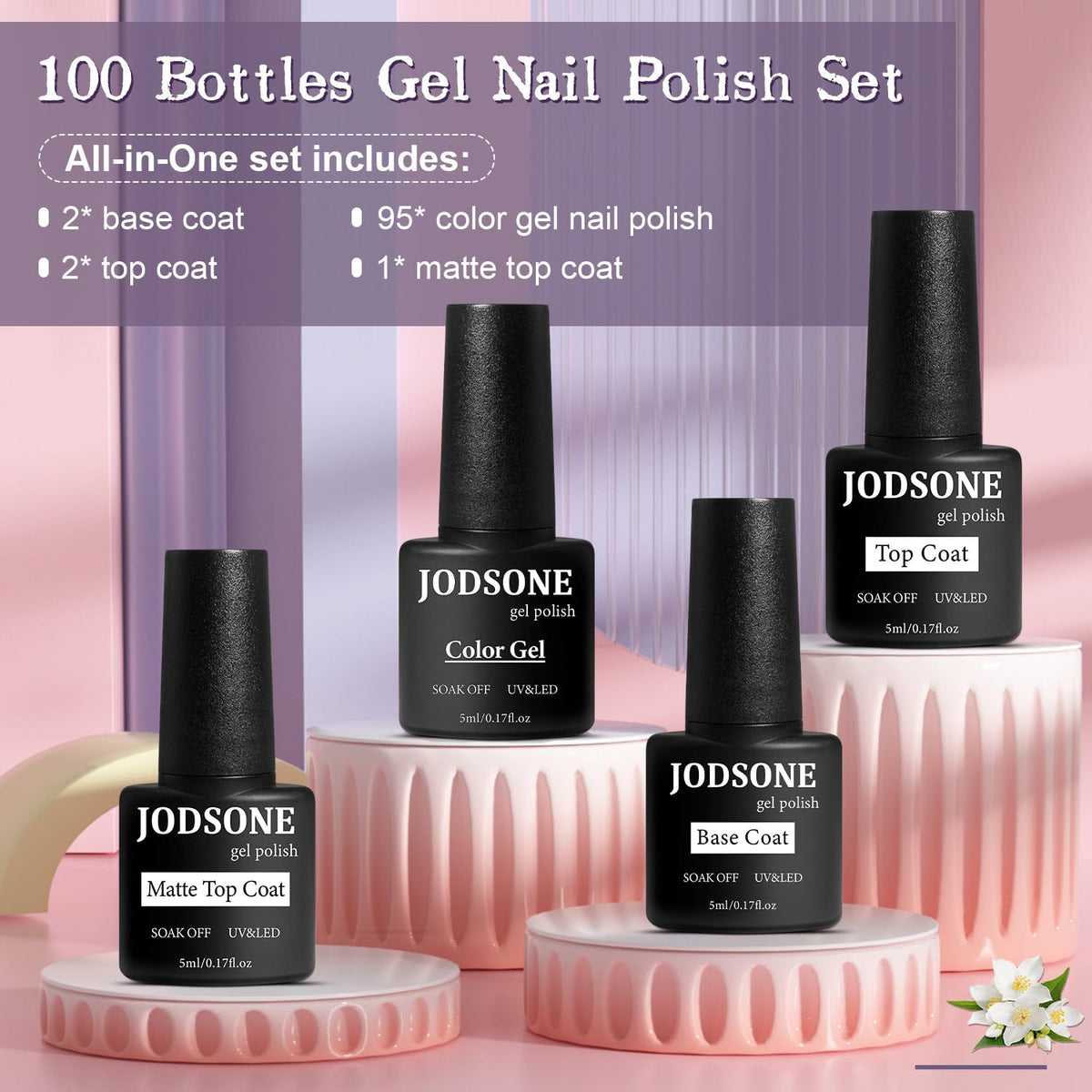 95 bottles of gel nail polish in various colours