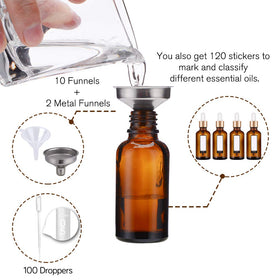 99 pack of PrettyCare amber glass eye dropper bottles