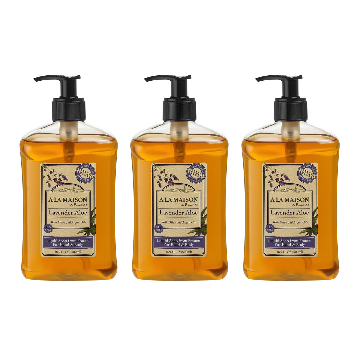 A LA MAISON Lavender Aloe Liquid Hand Soap 3 Pack front view