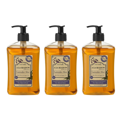 A LA MAISON Lavender Aloe Liquid Hand Soap 3 Pack front view