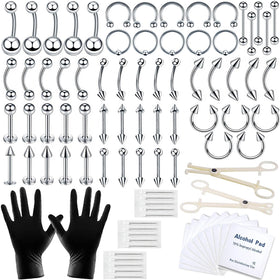 A-minusone 84-Piece Body Piercing Kit front view with assorted jewelry
