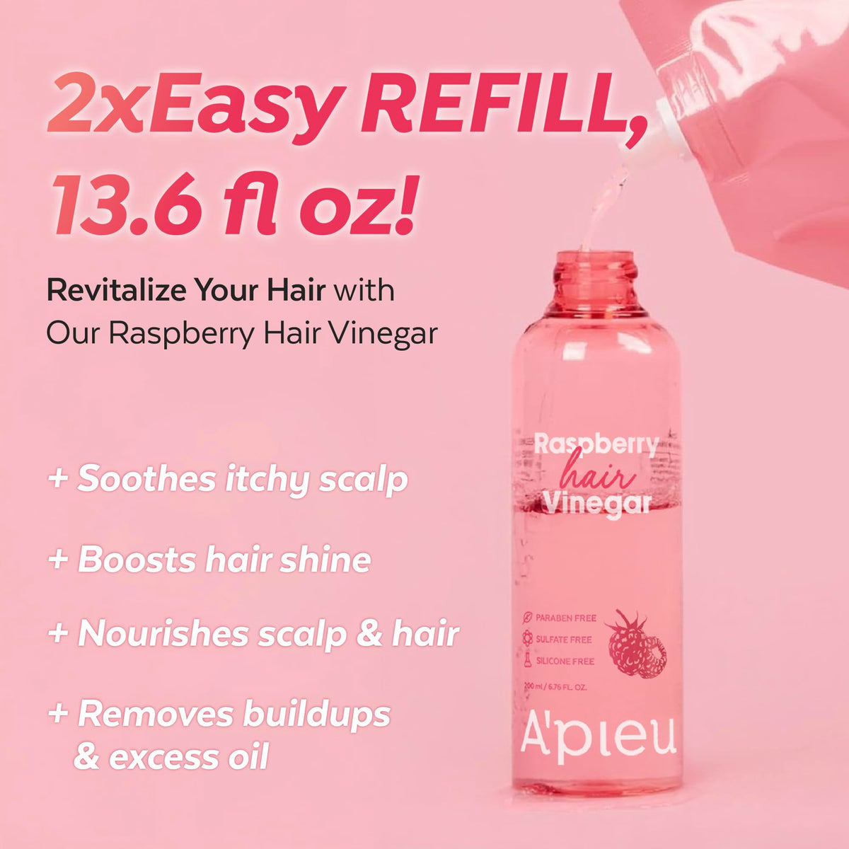 A'PIEU Raspberry Hair Vinegar Rinse with fresh raspberries