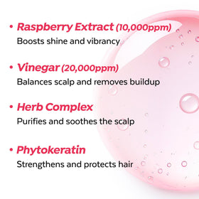 A'PIEU Raspberry Hair Vinegar Set displayed on a bathroom shelf