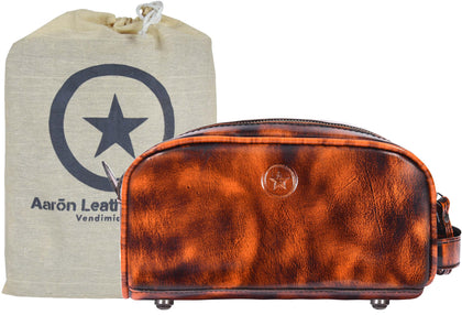 AARON LEATHER GOODS 10-inch vintage leather toiletry pouch front view