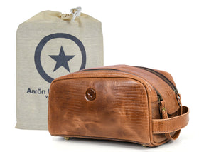 AARON LEATHER GOODS 10" leather toiletry pouch in cerulean front view