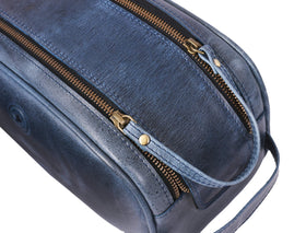 AARON LEATHER GOODS 10" Toiletry Pouch displayed with grooming essentials