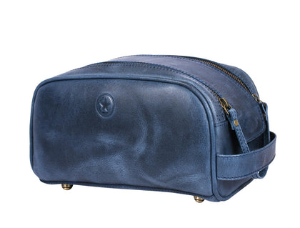 AARON LEATHER GOODS 10" Vintage Leather Toiletry Pouch front view in chestnut