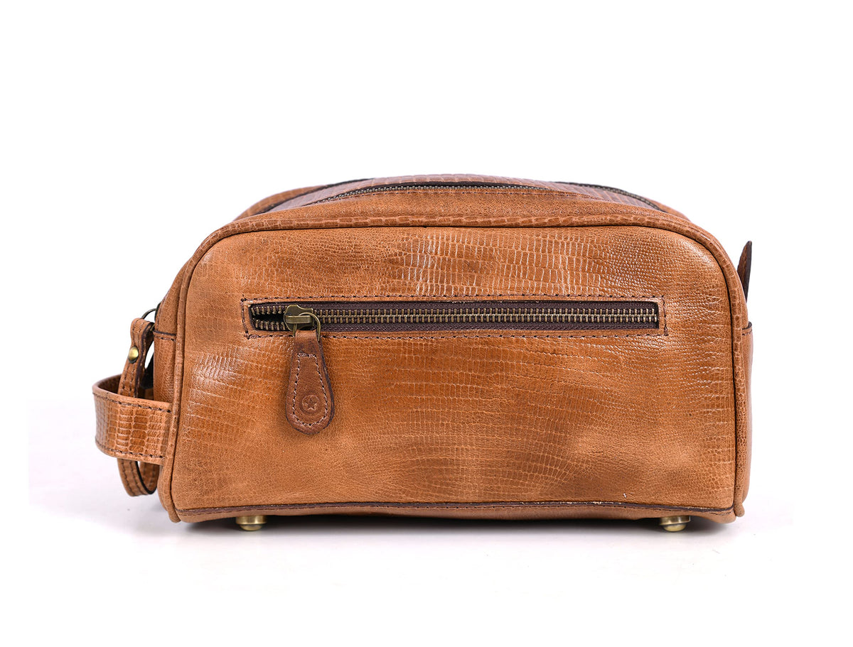 AARON LEATHER GOODS leather toiletry pouch with leather strap handle