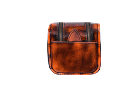 AARON LEATHER GOODS leather toiletry pouch with leather strap handle