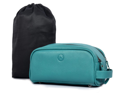 AARON LEATHER GOODS Vintage Dopp Kit front view in steel blue