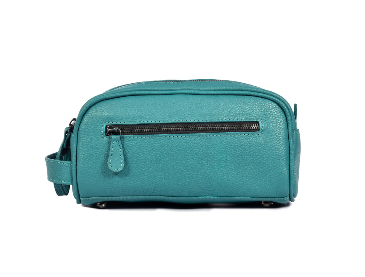 AARON LEATHER GOODS Vintage Dopp Kit side view with leather strap