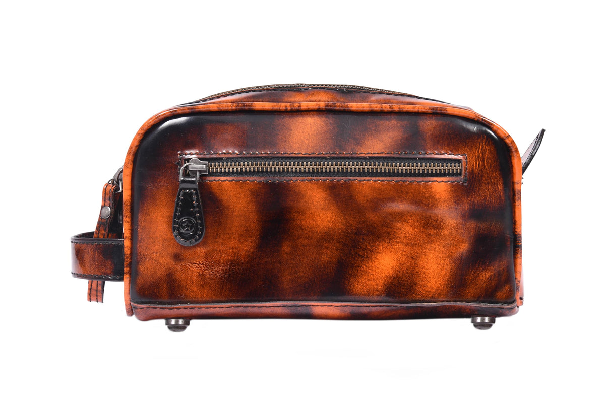 AARON LEATHER GOODS vintage leather toiletry pouch with double zipper