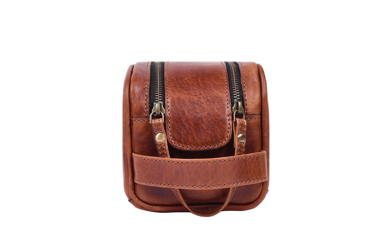 AARON Leather Toiletry Bag packaging display