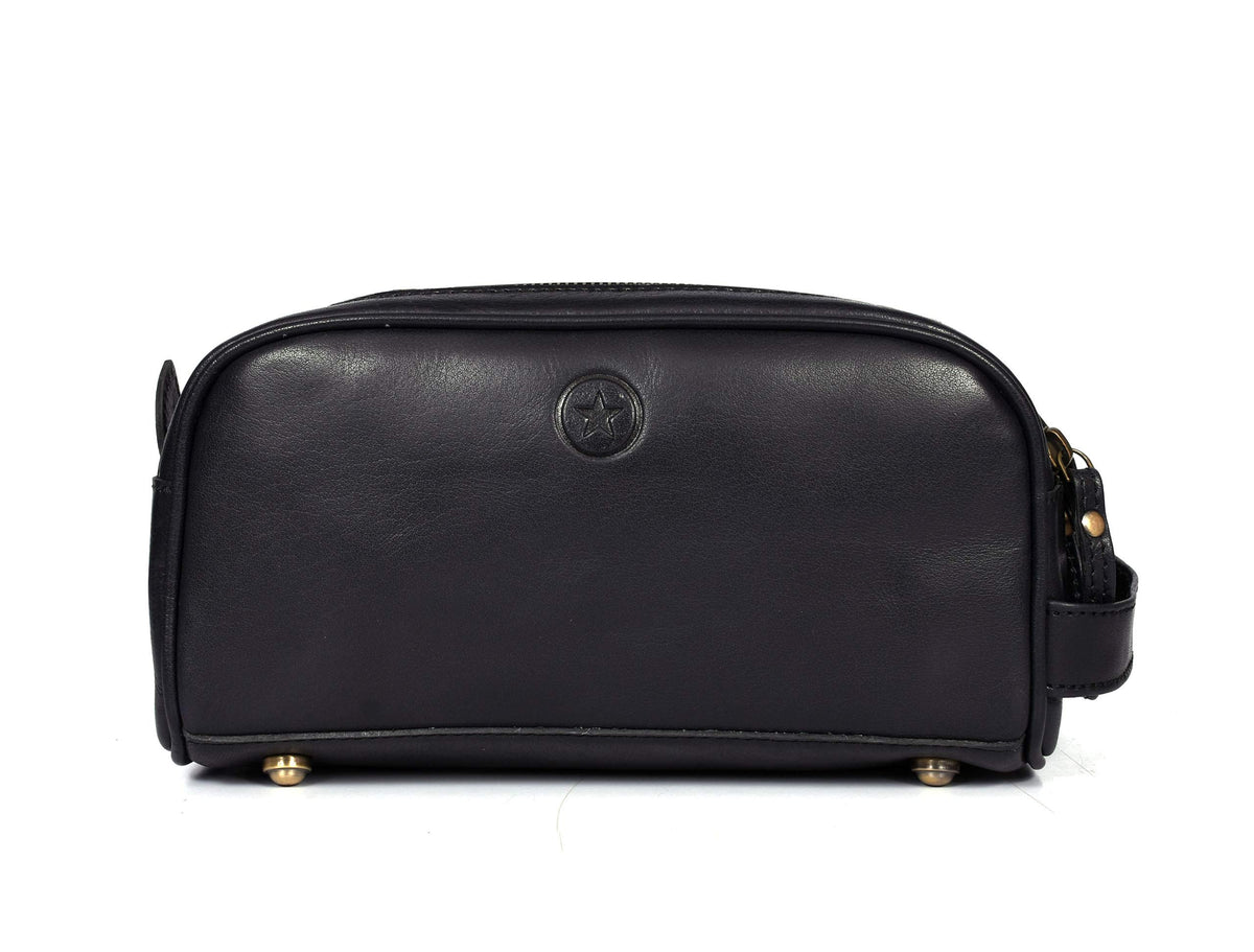AARON Leather Toiletry Bag with accessories inside