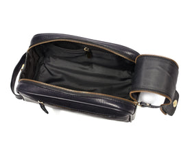 AARON Leather Toiletry Pouch side view with leather strap