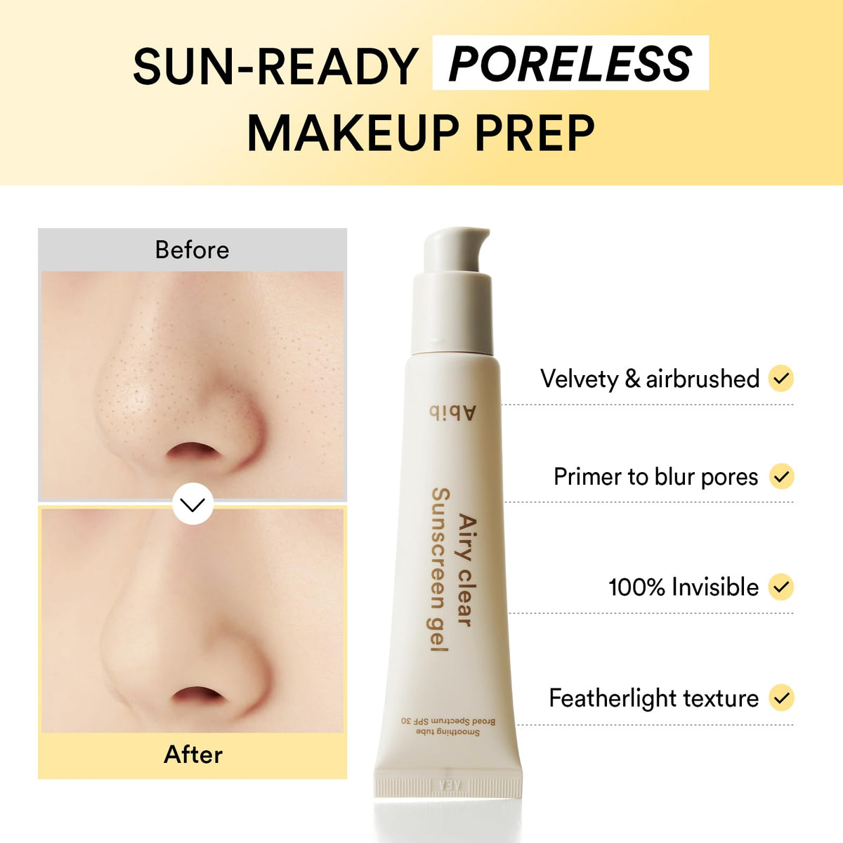 Abib Airy Clear Sunscreen Gel SPF 30 application on skin