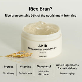 Abib Rice Probiotics Overnight Face Mask Jelly on a bathroom counter