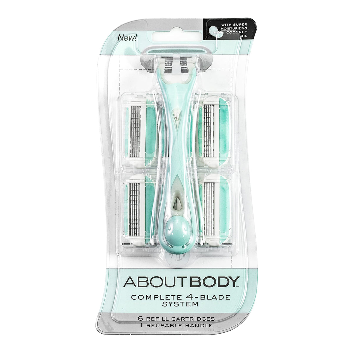 About Face Complete 4-Blade Shaving System front view with ergonomic handle