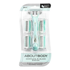 About Face Complete 4-Blade Shaving System front view with ergonomic handle