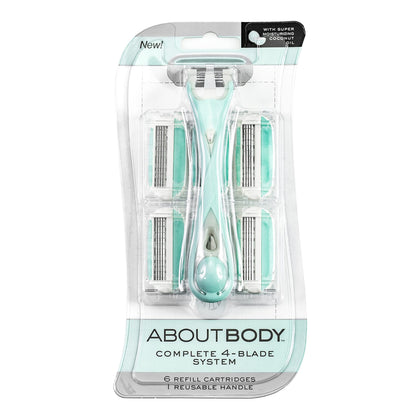 About Face Complete 4-Blade Shaving System front view with ergonomic handle