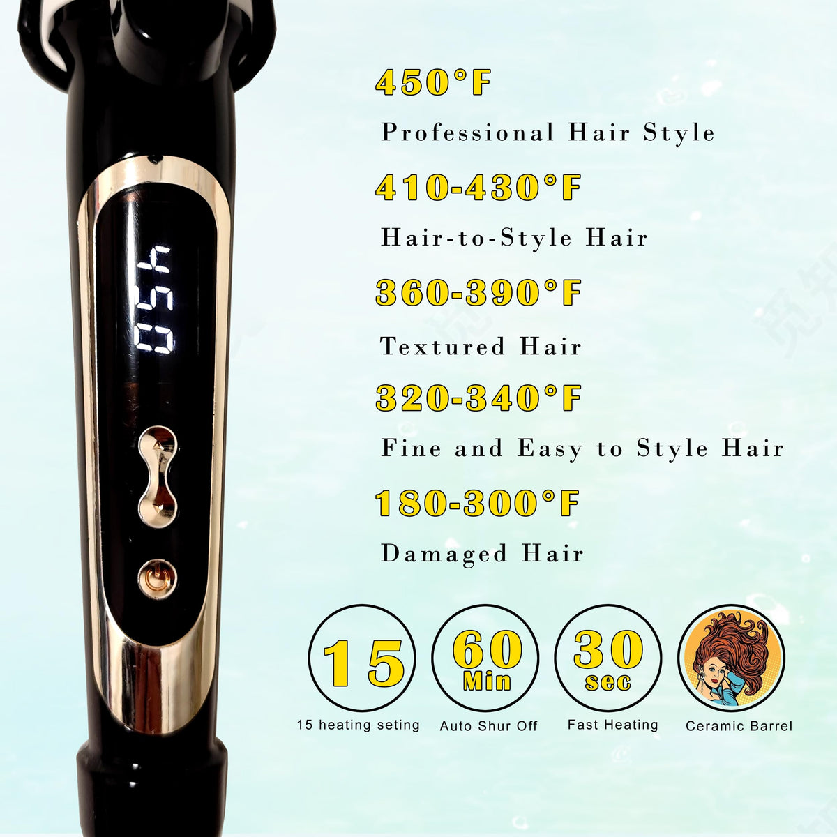 abp curling iron with heat-resistant glove included