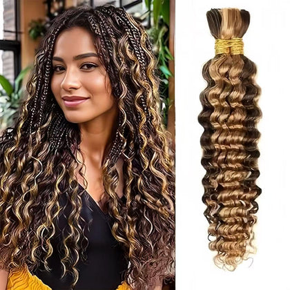 Acbhoa 100% Human Boho Braiding Hair Deep Wave 16inch #4/27 front view
