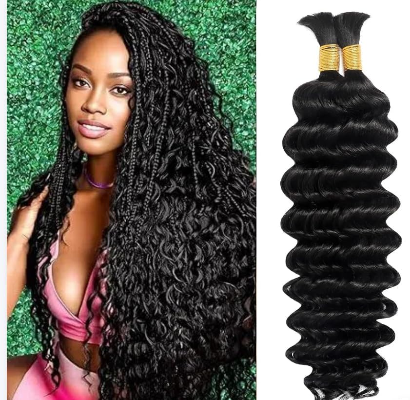 Acbhoa 100% Human Boho Braiding Hair Deep Wave 18inch #1B front view
