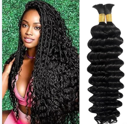 Acbhoa 100% Human Boho Braiding Hair Deep Wave 18inch #1B front view