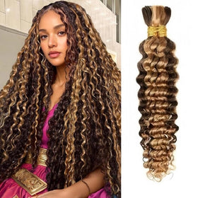 Acbhoa 100% Human Boho Braiding Hair Deep Wave 20inch #4/27 front view
